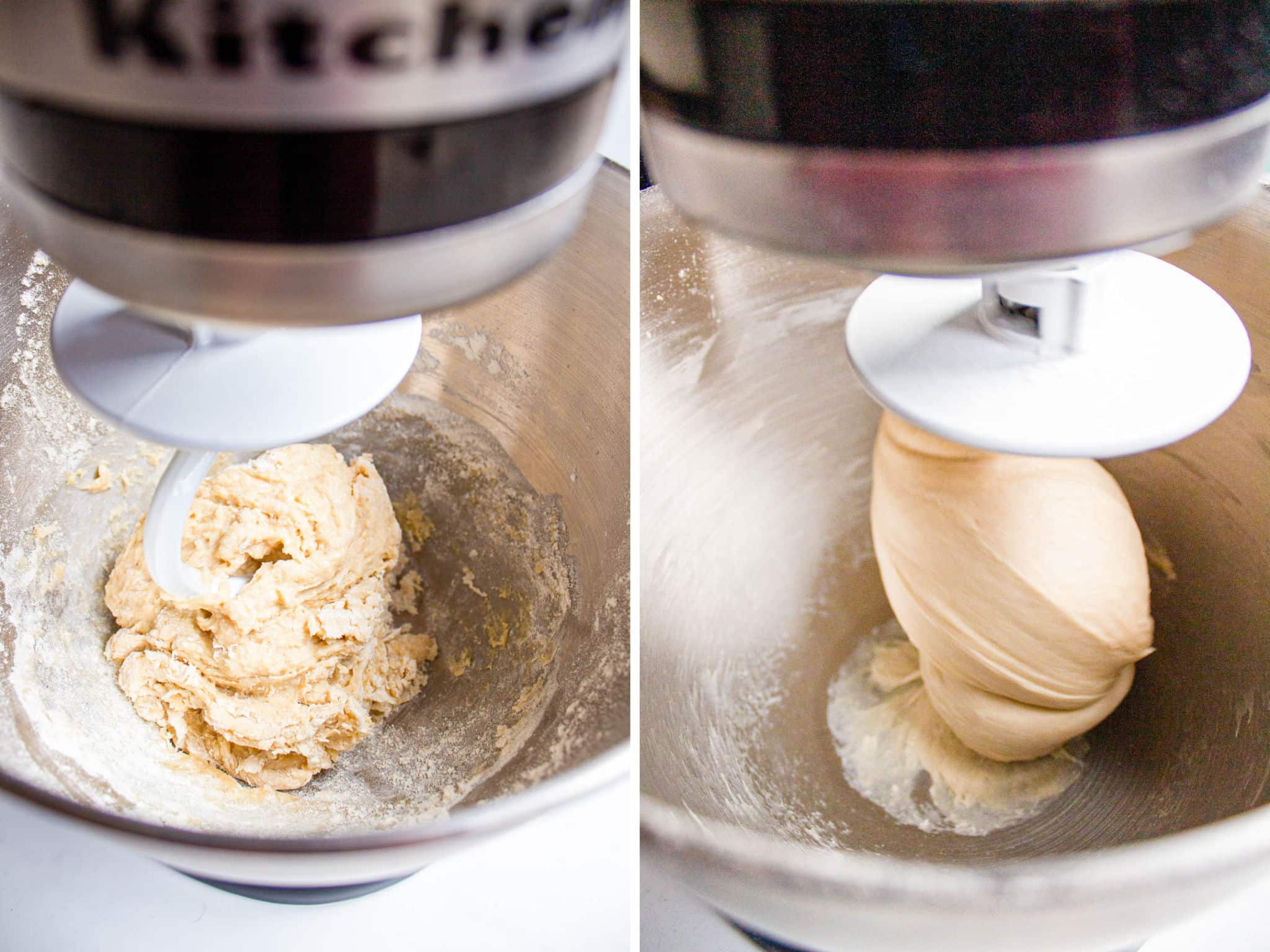 Dough kneading in a mixer.