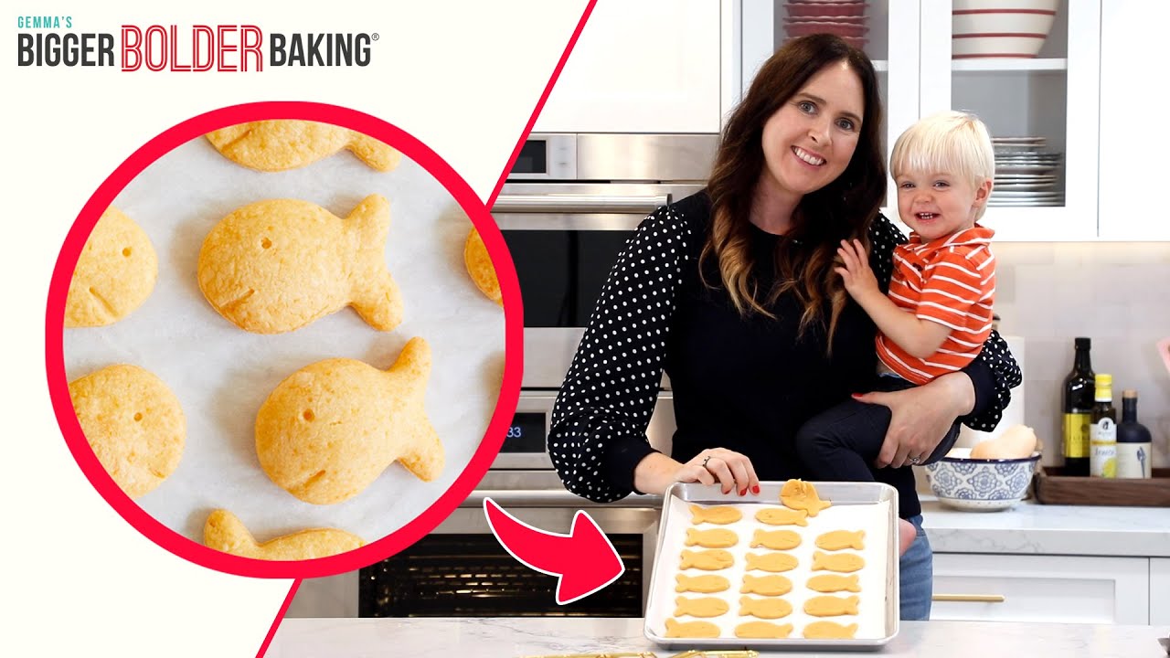 Gemma Stafford and her son George make homemade Goldfish Crackers