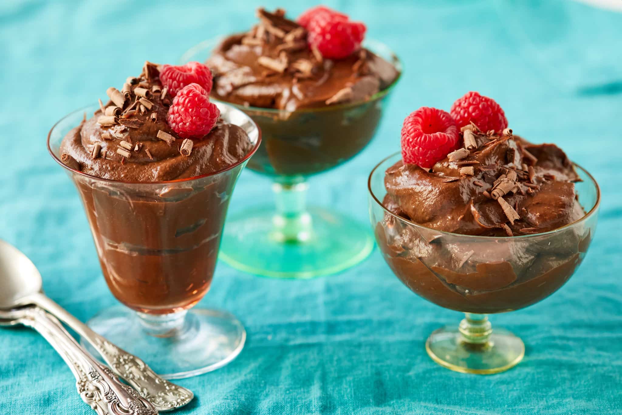 Avocado Chocolate Pudding in three serving dishes.