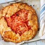 Tomato and Ricotta Galette on a baking pan.