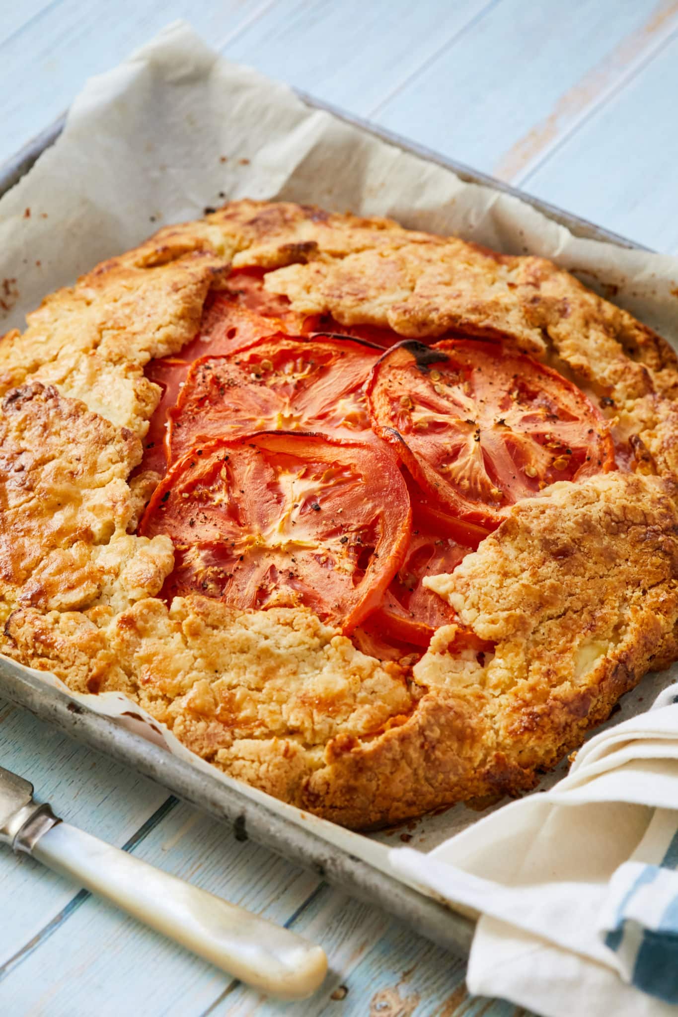 A look at the tomatoes and crust in this galette.