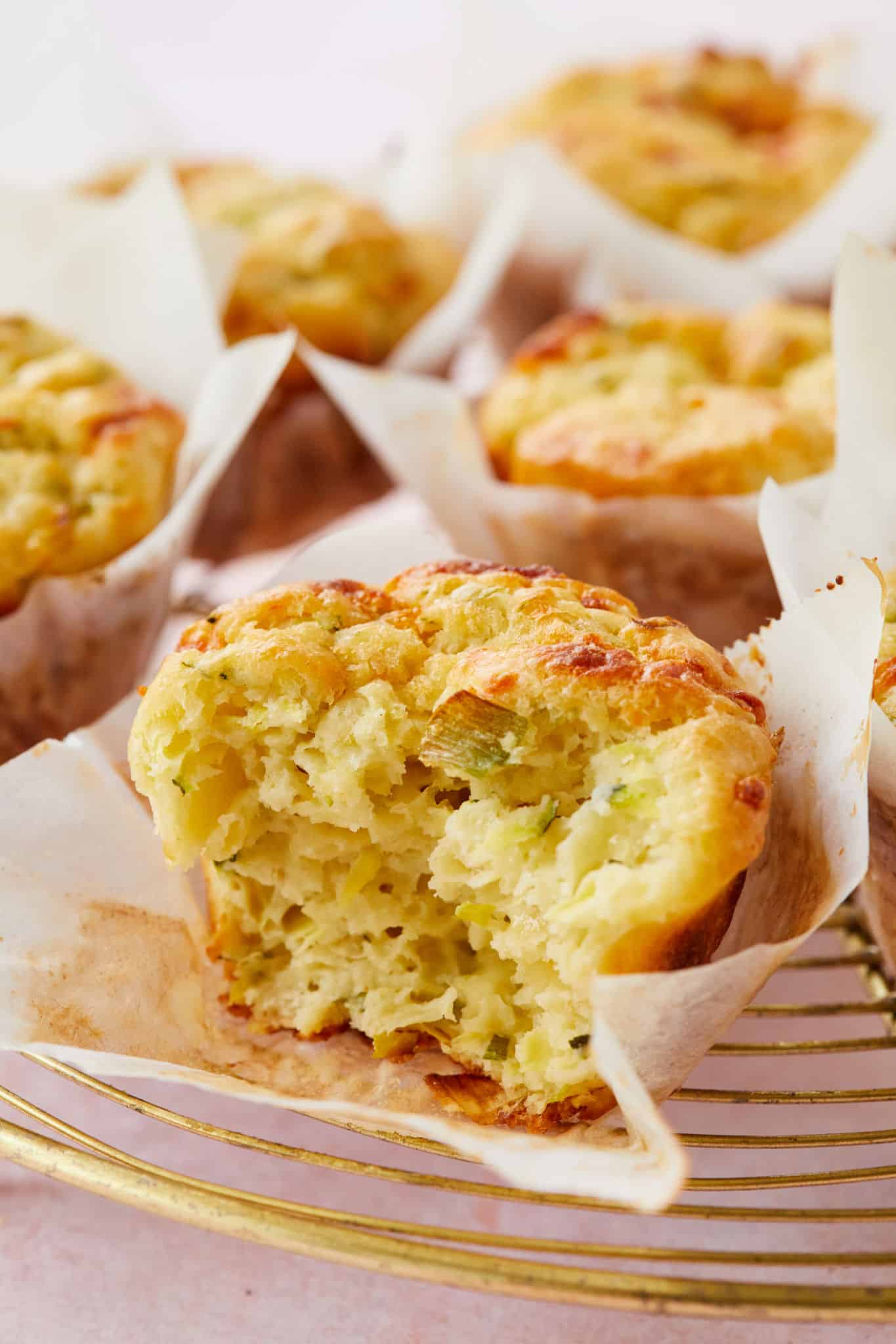 The interior of a Zucchini and Cheese Muffin