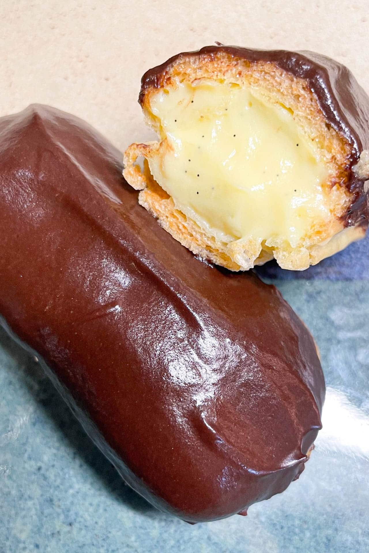 The inside of a finished eclair.