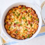 Croque Monsieur Savory Bread Pudding in a dish.