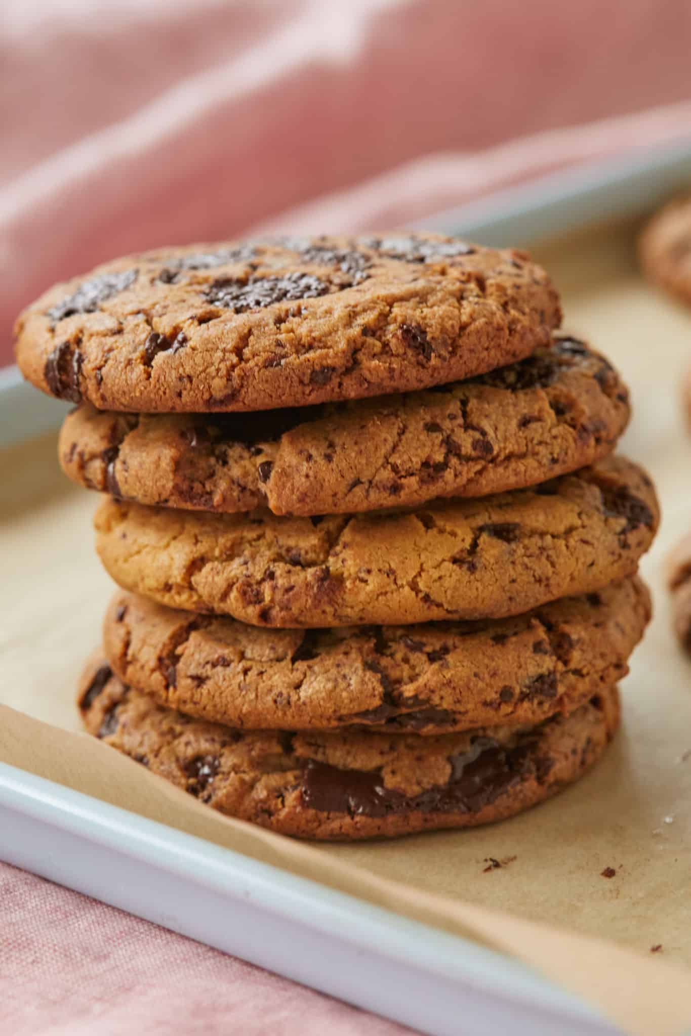 A stack of Chocolate Peanut Butter Cookies.