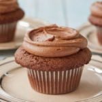 Vegan Chocolate Buttercream on a cupcake.