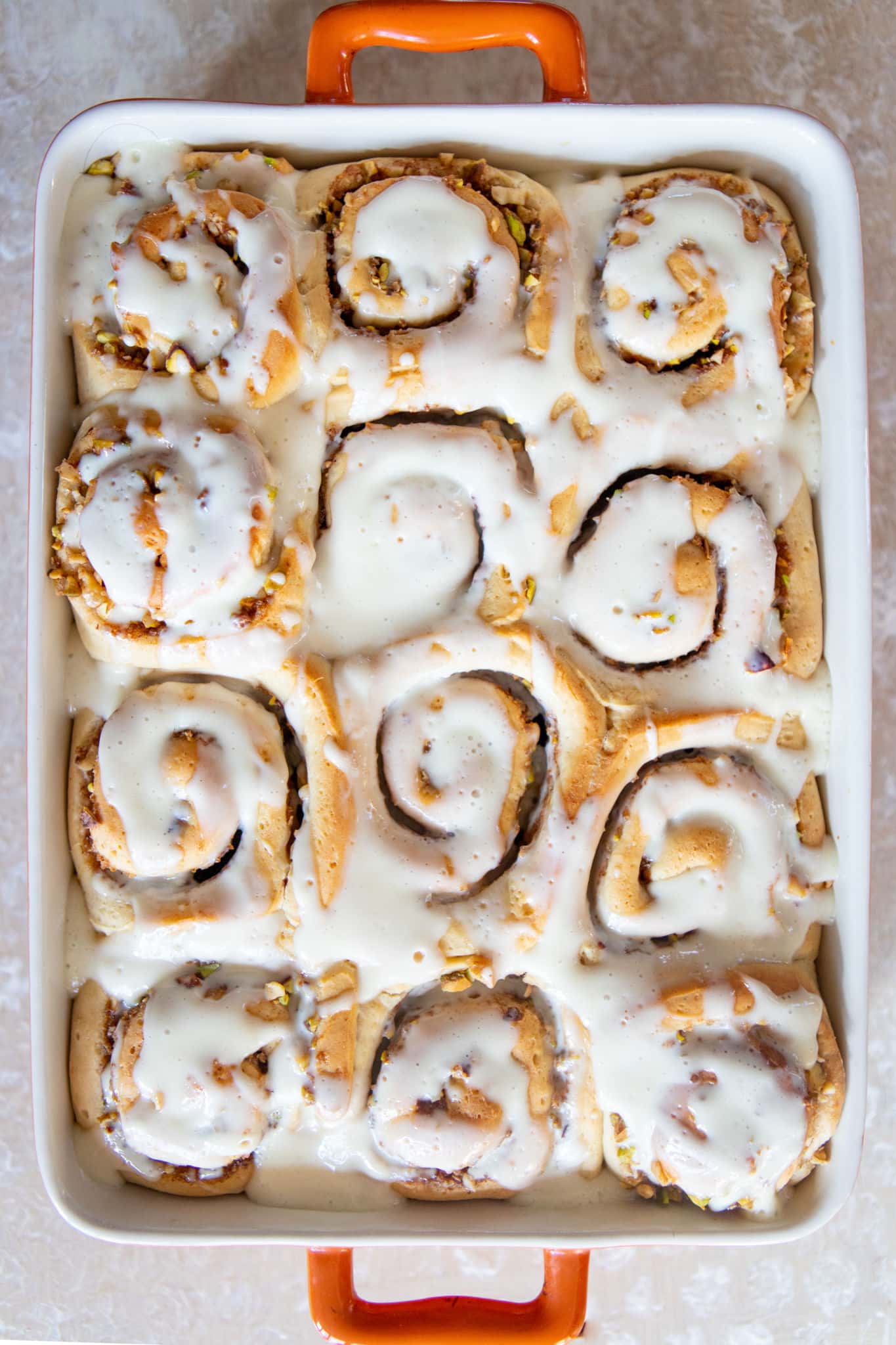 Cinnamon rolls with toppings.