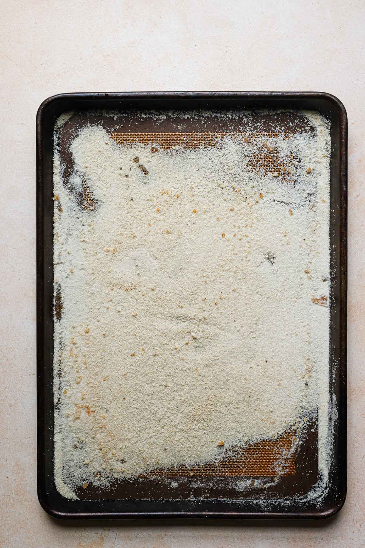 Lightly caramelized sugar on a baking tray