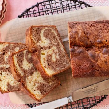 Sliced marble pound cake