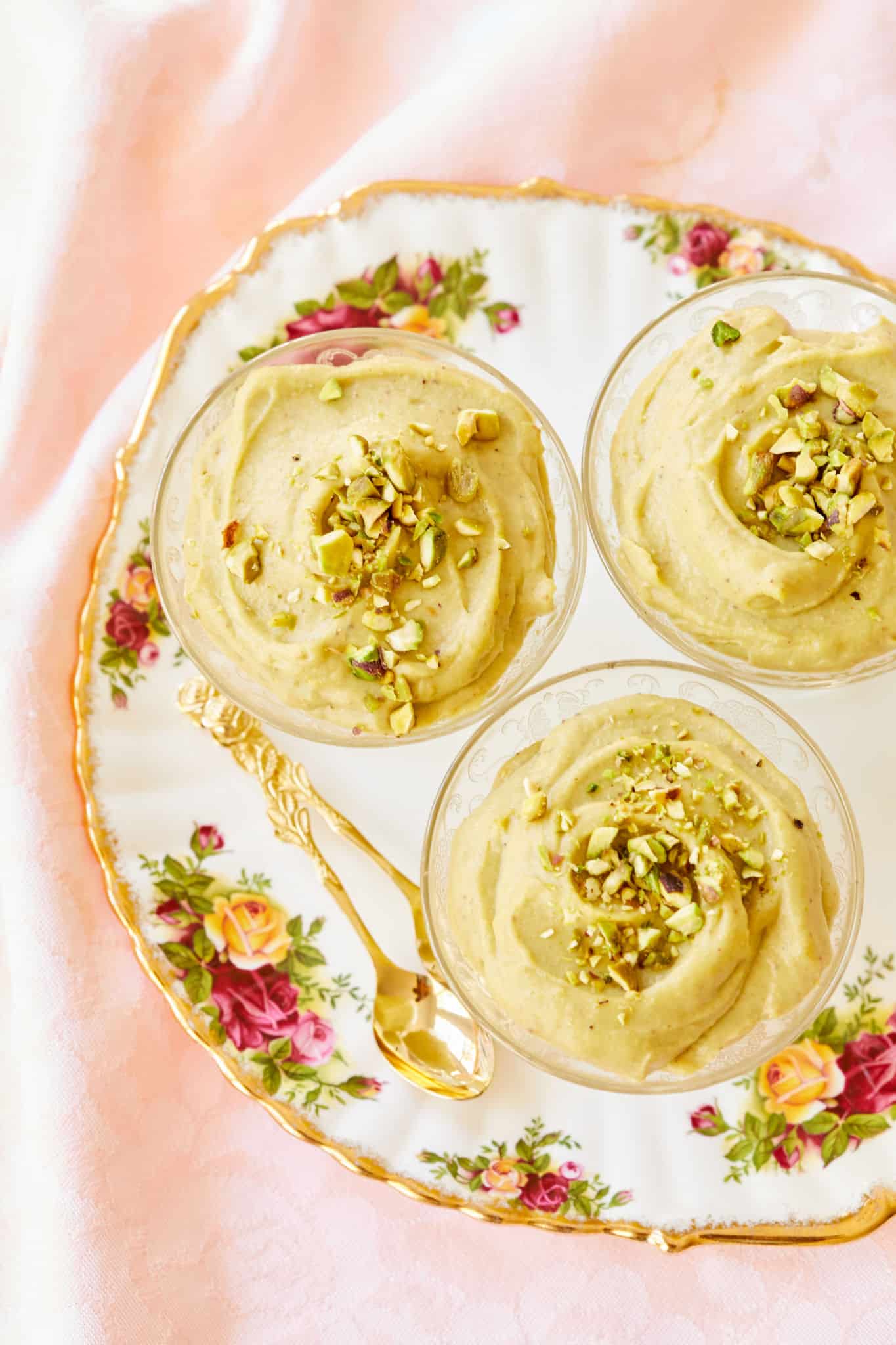 Top-down view of pistachio pudding