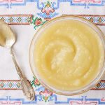 Top down view of a bowl of best homemade applesauce