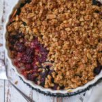 A blackberry crisp in a baking dish