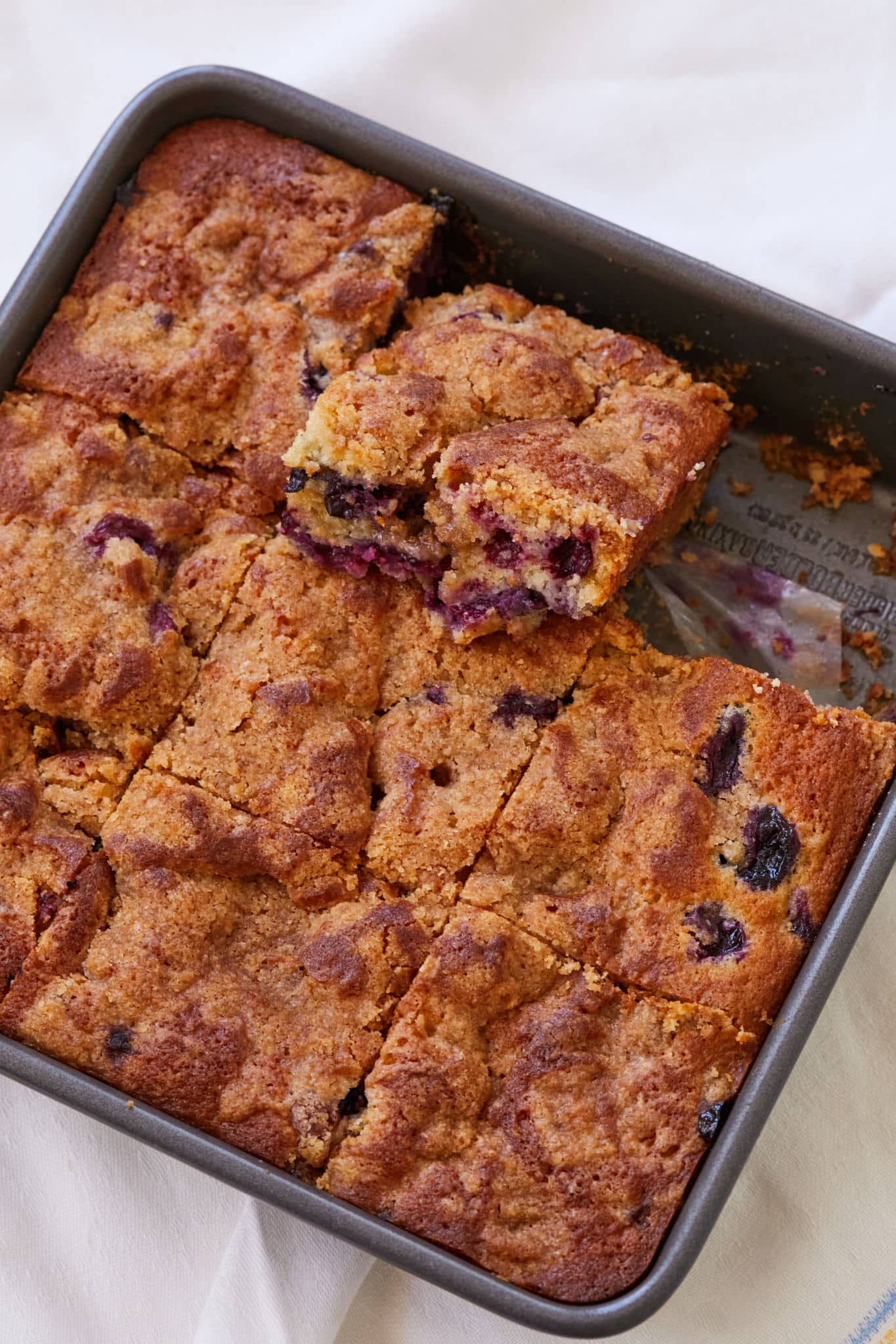A tray with blueberry buckle squares