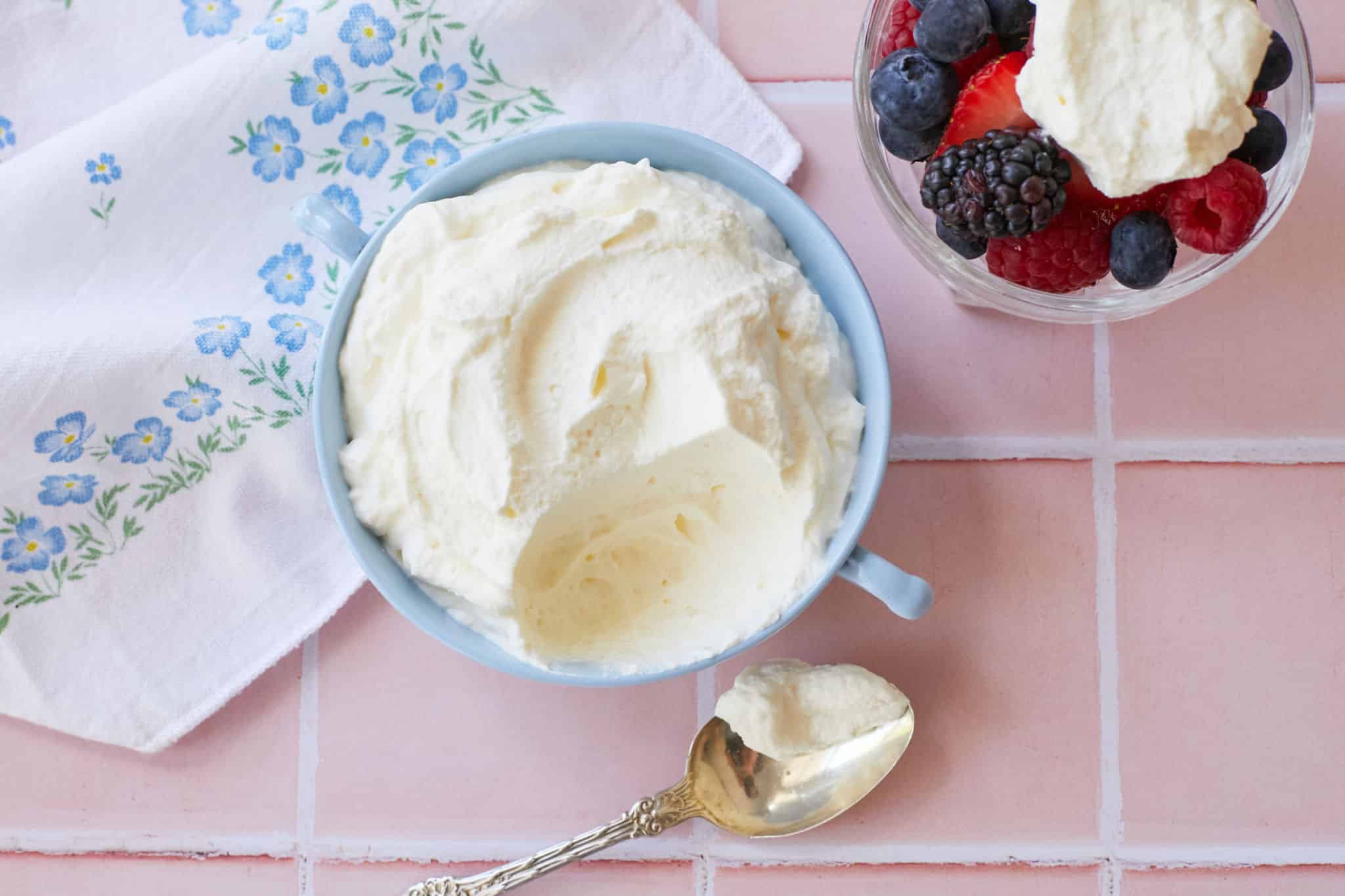 A bowl of homemade Crème Fraiche Whipped Cream