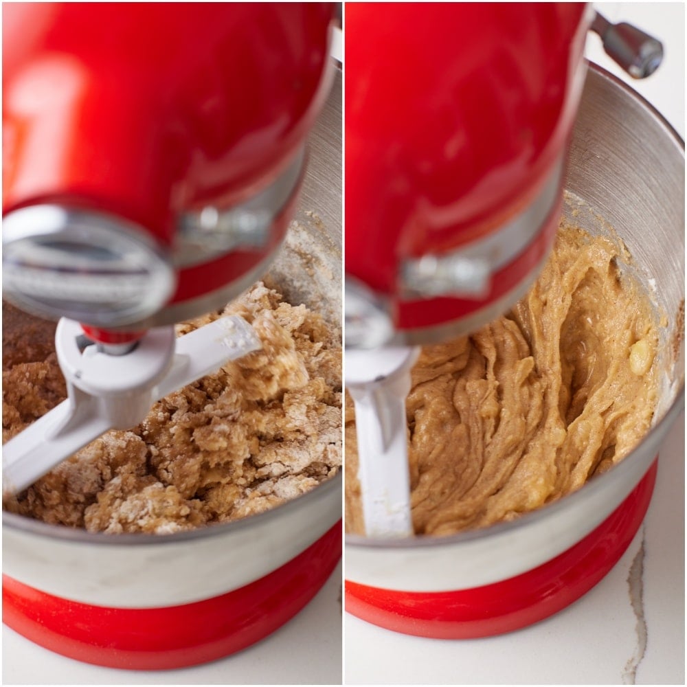 Combine batter gently: Gradually add the dry ingredients to the wet ingredients, mixing on low speed until just combined. 