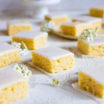 Lemon Blondies all laid out on a surface