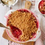 Peanut Butter and Jelly Crisp in a baking dish