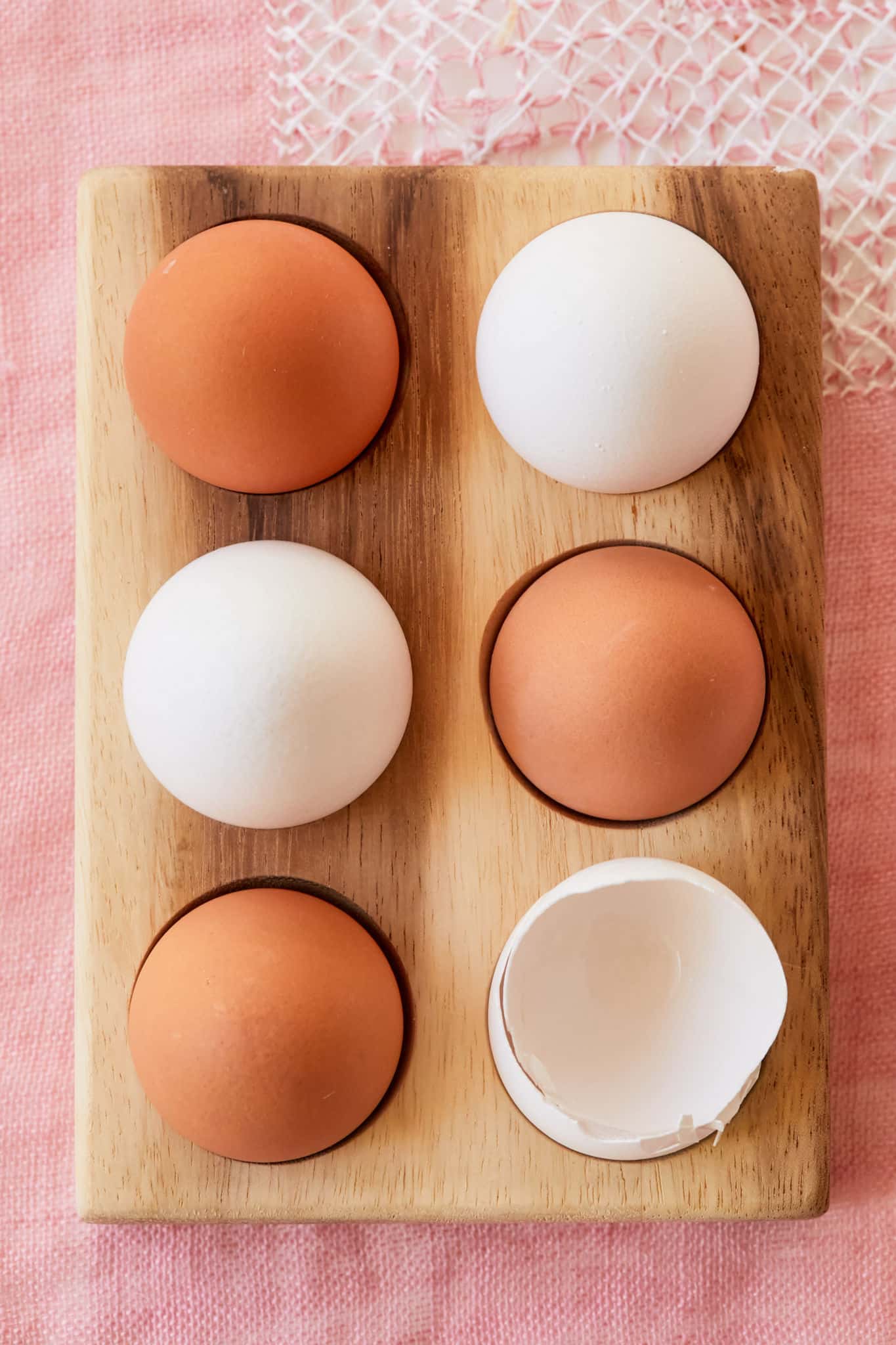 Top down shot of eggs in a holder