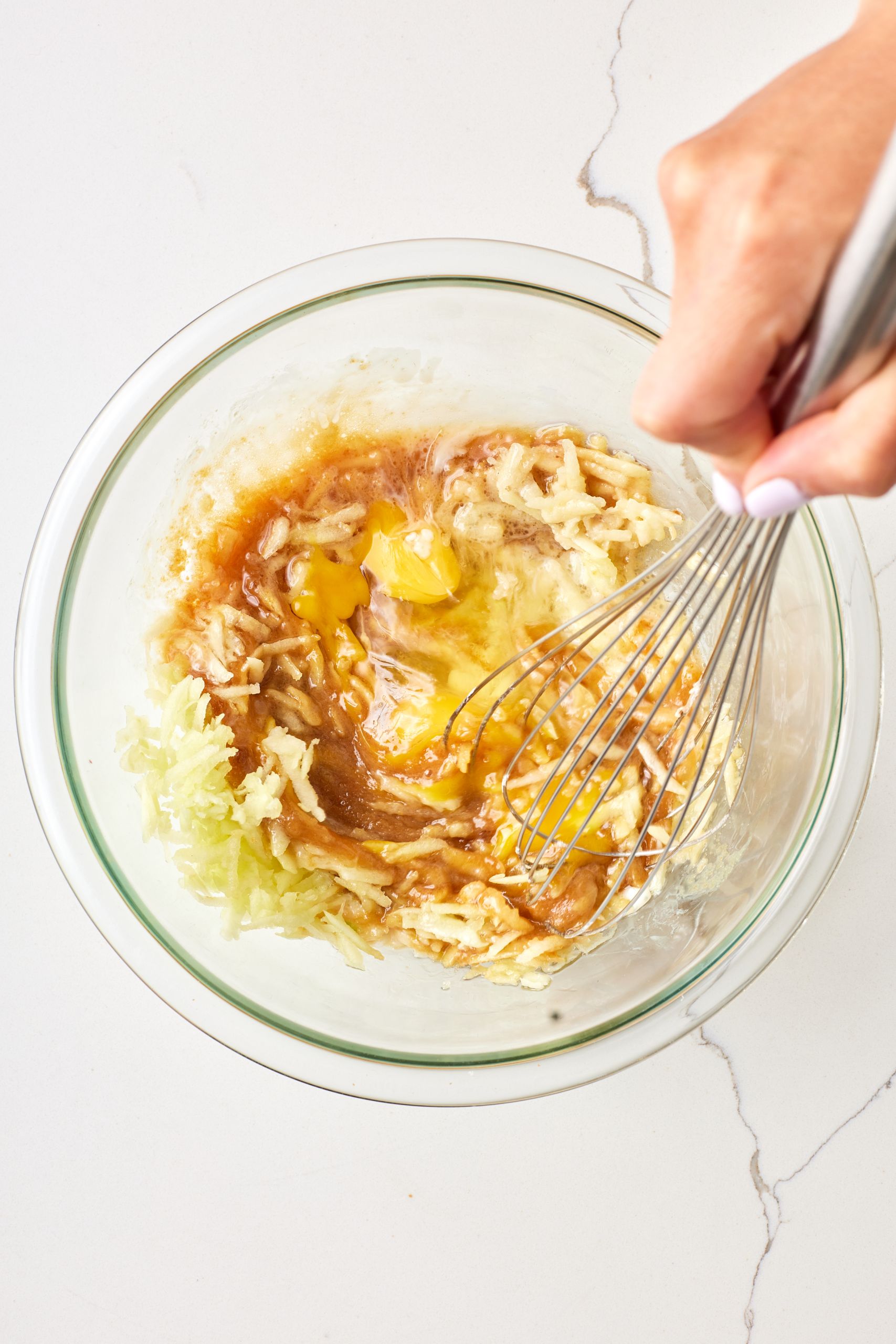 add wet ingredients of apple coffee cake