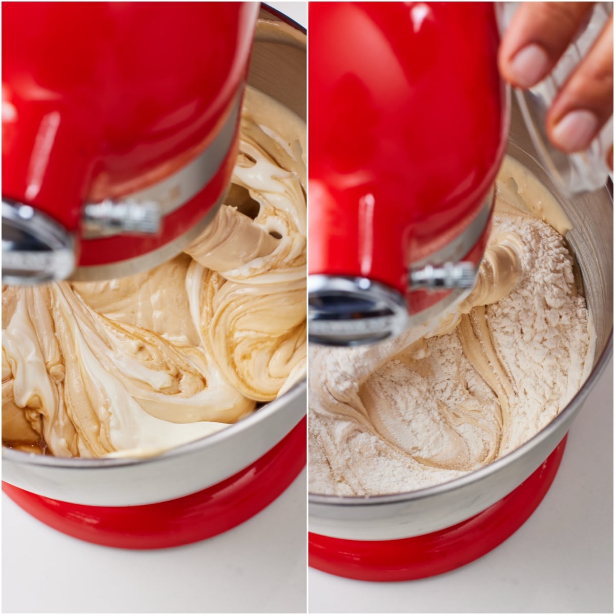 Caramel Apple Cheesecake step6 Mix in the sour cream, vanilla extract, and lemon juice. Gently fold in the flour until evenly combined.
