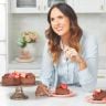 Gemma Stafford with a Chocolate Lover's Cheesecake