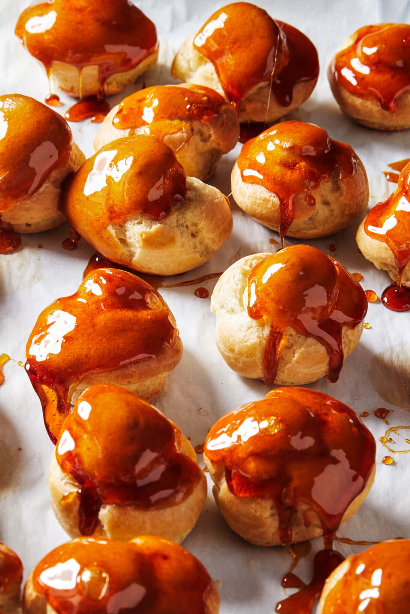 Profiteroles covered in sticky caramel