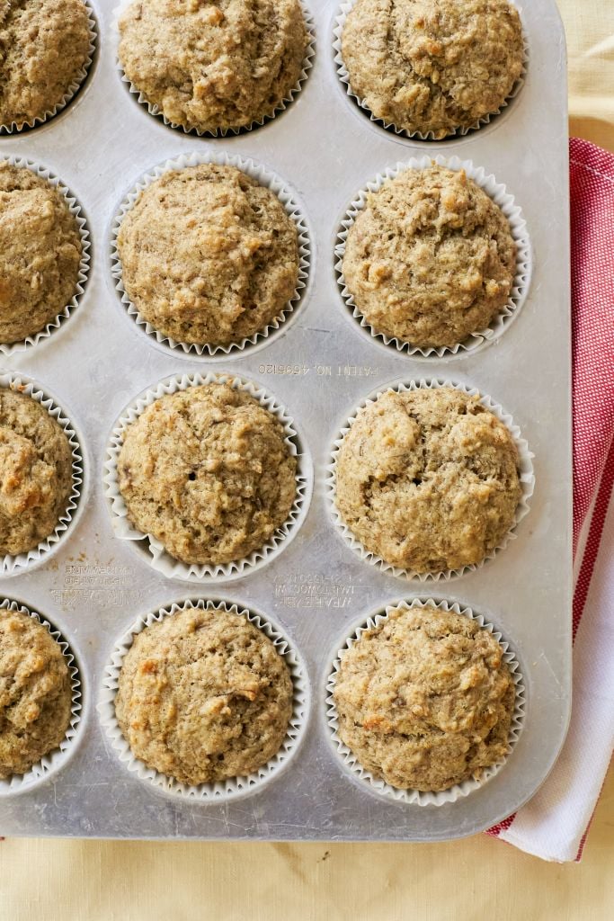 A tray of banana healthy muffins