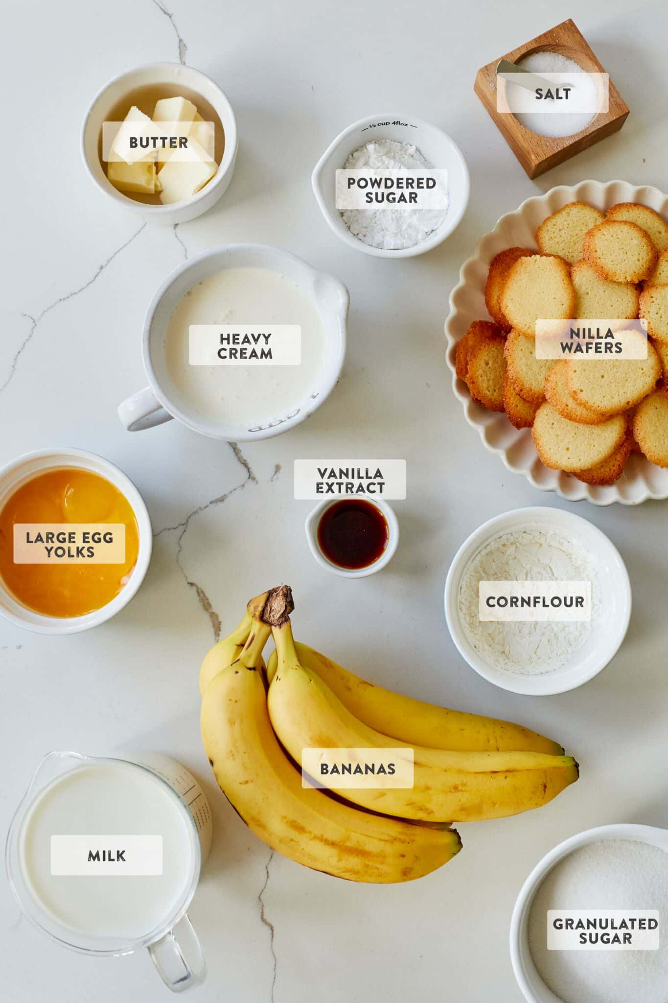 A detailed picture of the ingredients you need to make a Microwave Banana pudding 