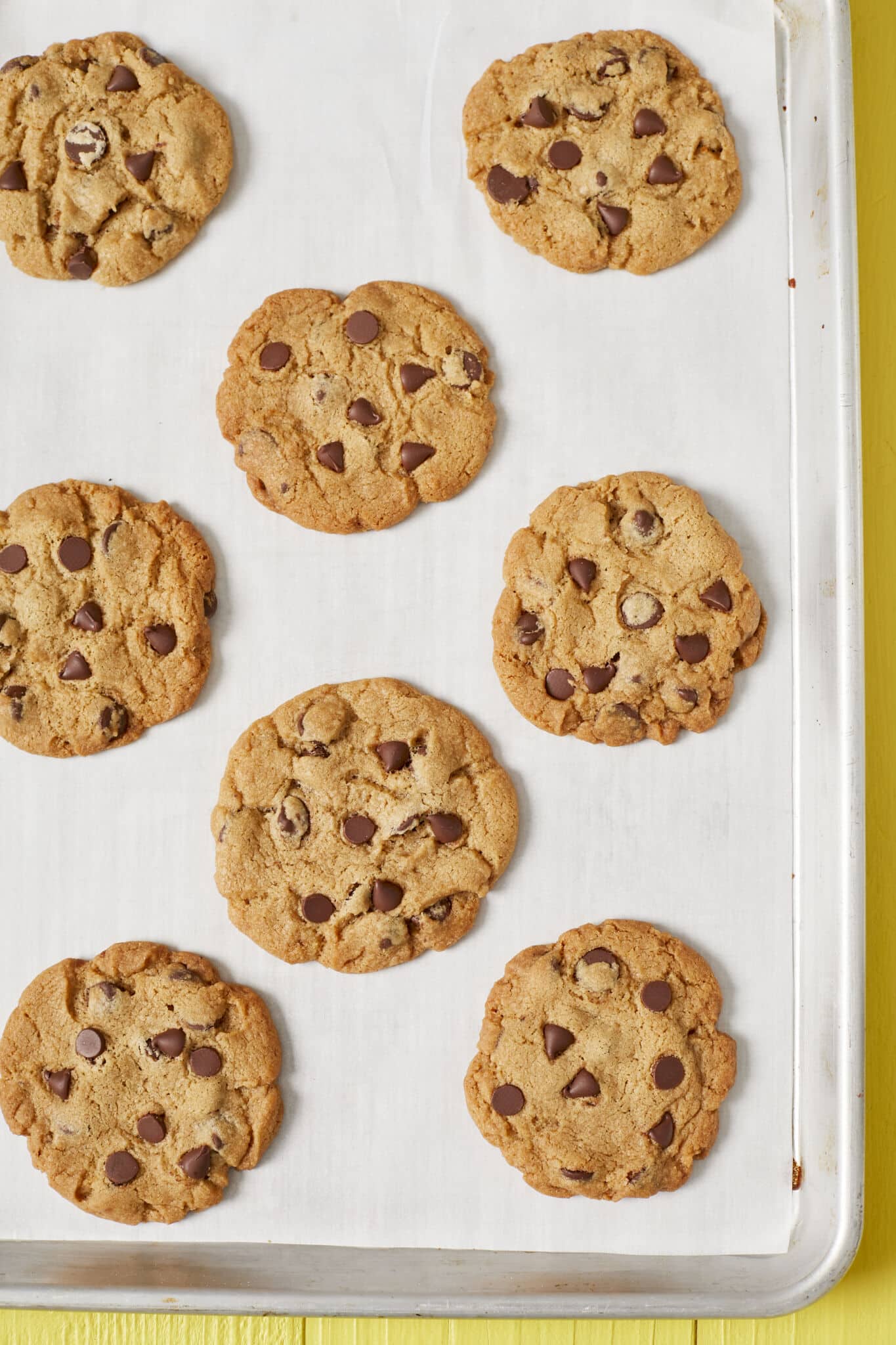 Top-down view of a tray of gold chips Ahoy! cookies. 