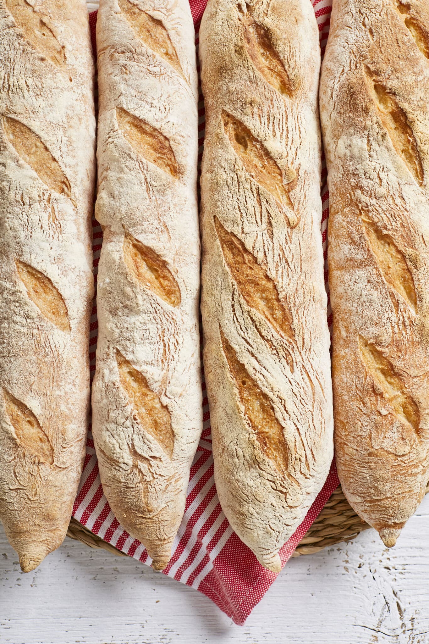 Baguettes are baked to perfection golden brown. 