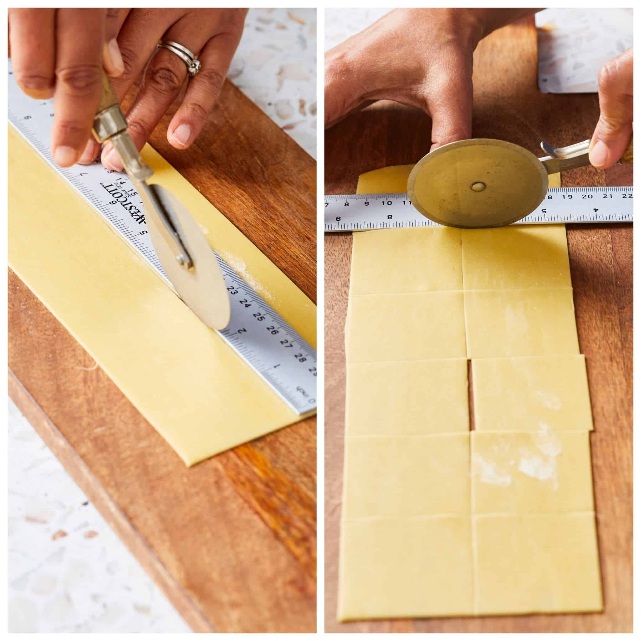 After rolling out the dough, cut the dough into 2-inch squares. Cover the remaining squares with a dish towel.