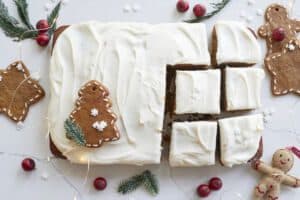 Perfectly-Spiced Gingerbread Sheet Cake with Velvety Cream Cheese Frosting