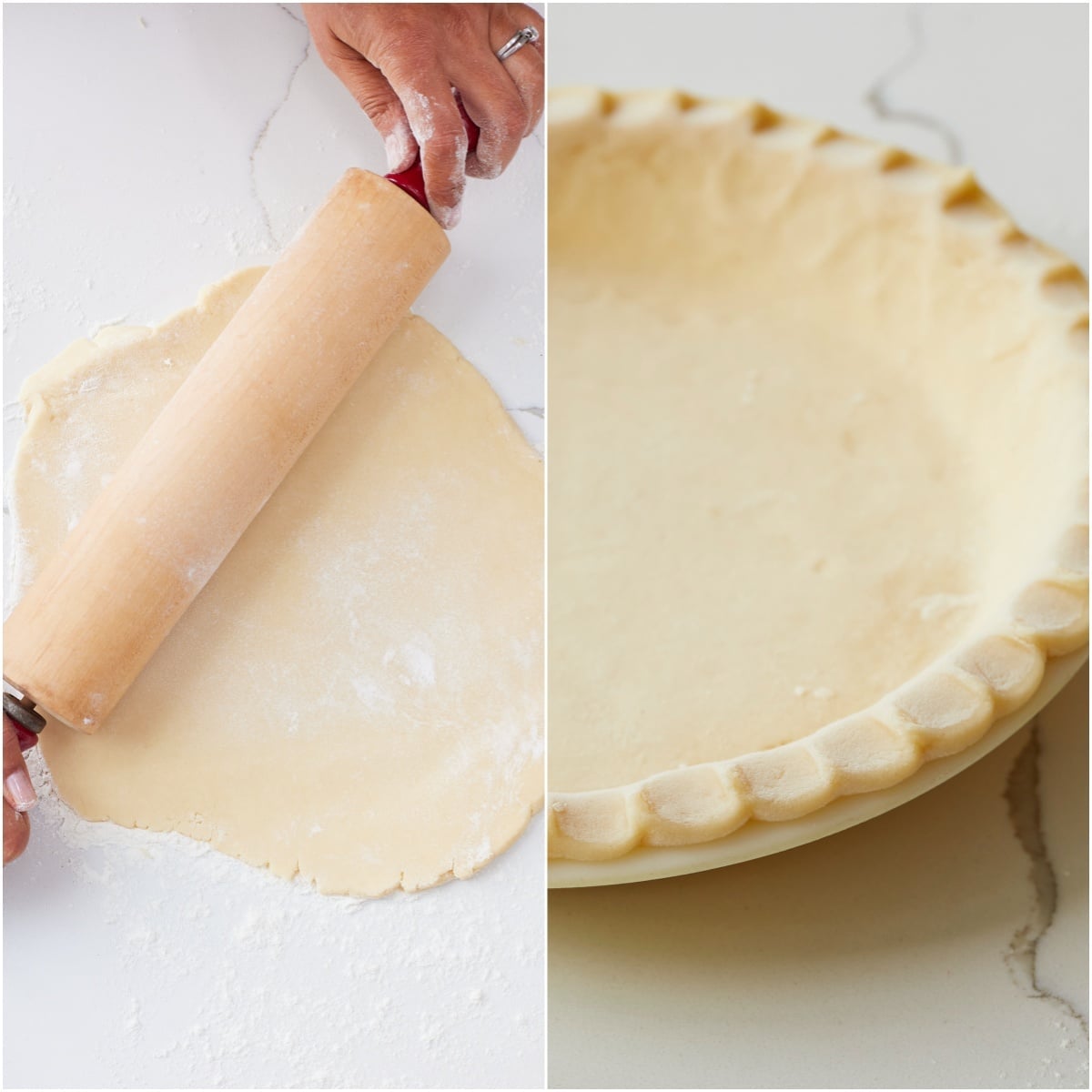 All Butter Pie Crust step4 Roll the all butter pie crust out and line it into the pie dish.