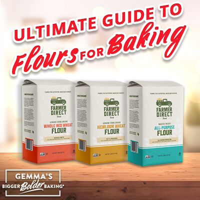 3 types of flour from "The Ultimate Guide to 10 Types of Flour for Baking", namely Whole Red Wheat Flour, Heirloom Flour, and All-Purpose Flour.