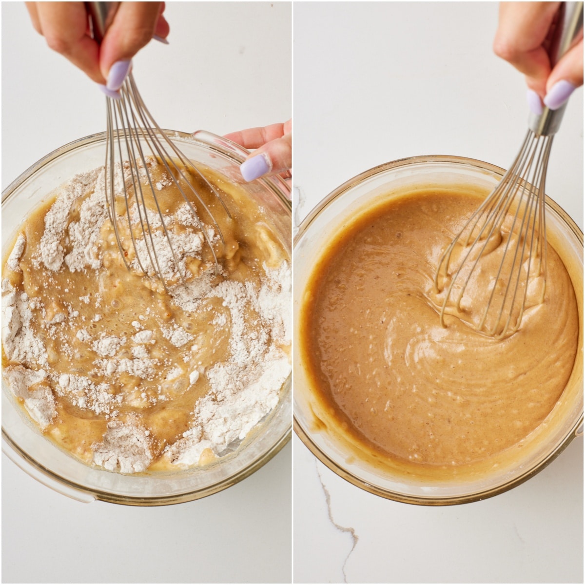 Stir the wet into the dry mix until just combined.