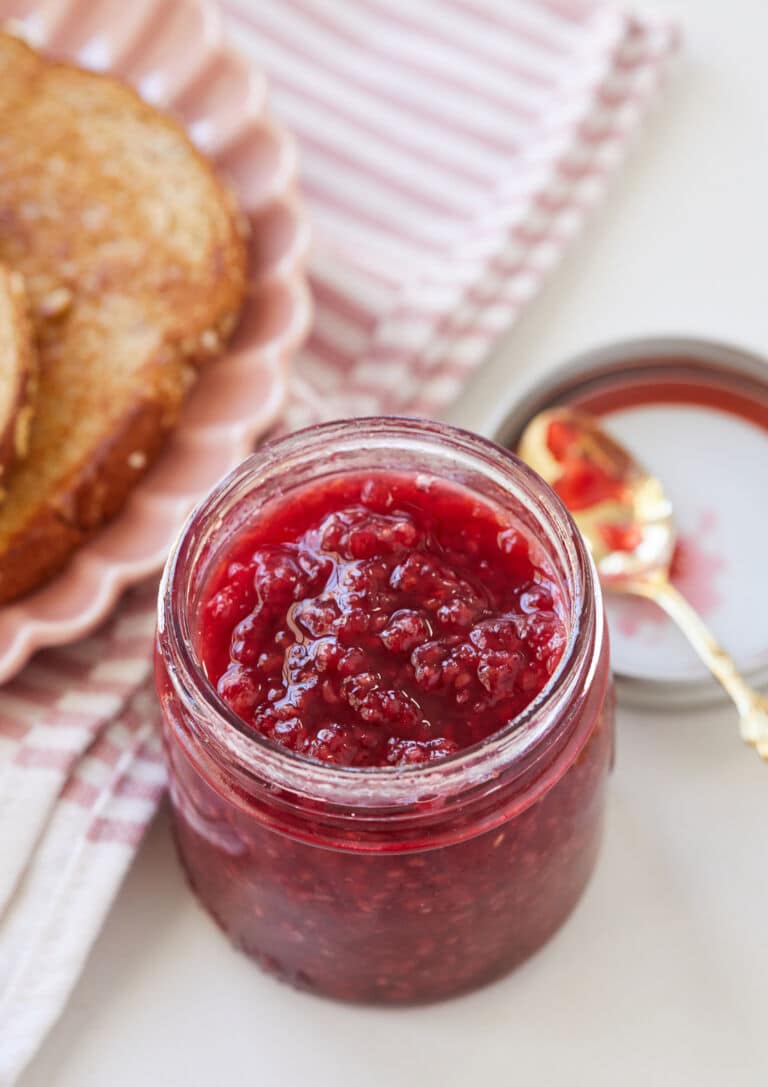 The Easiest Raspberry Freezer Jam Recipe - Gemma’s Bigger Bolder Baking