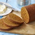 Boston Brown Bread in a can is steamed perfectly with a pleasantly coarse crumb, a note of comforting sweetness, and a rich, dark color.