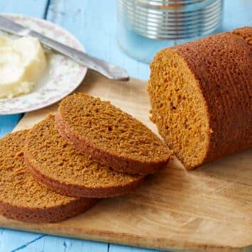 Boston Brown Bread in a can is steamed perfectly with a pleasantly coarse crumb, a note of comforting sweetness, and a rich, dark color.