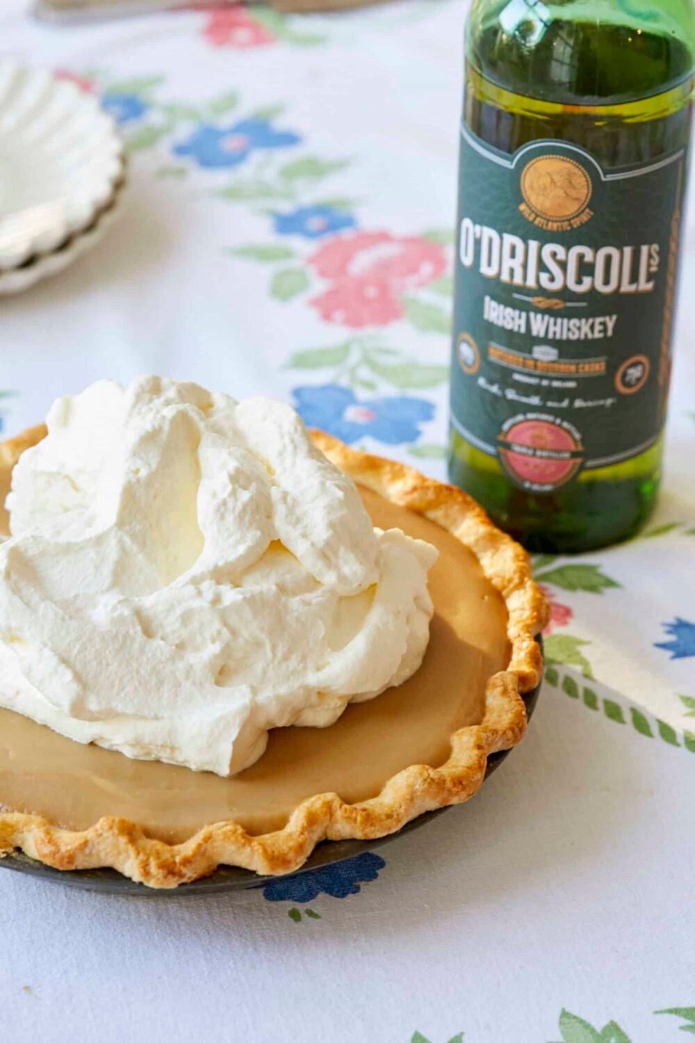 Irish Whiskey Butterscotch Pie0 Whiskey Butterscotch Pie topped with whipped cream.