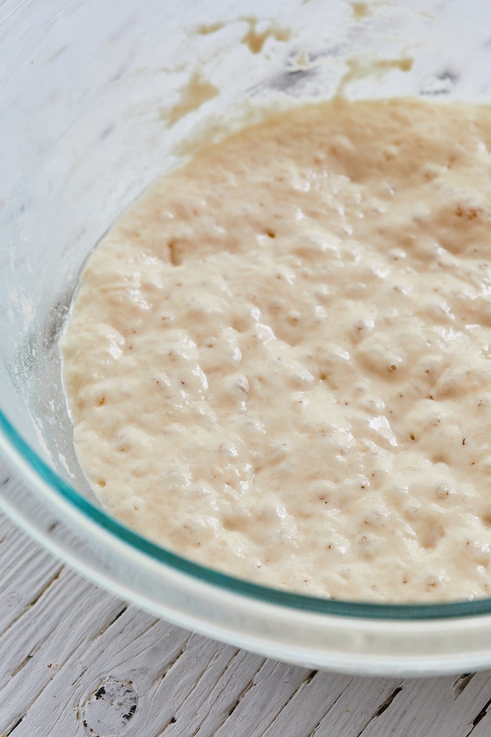 Blooming yeast in a glass bowl. 