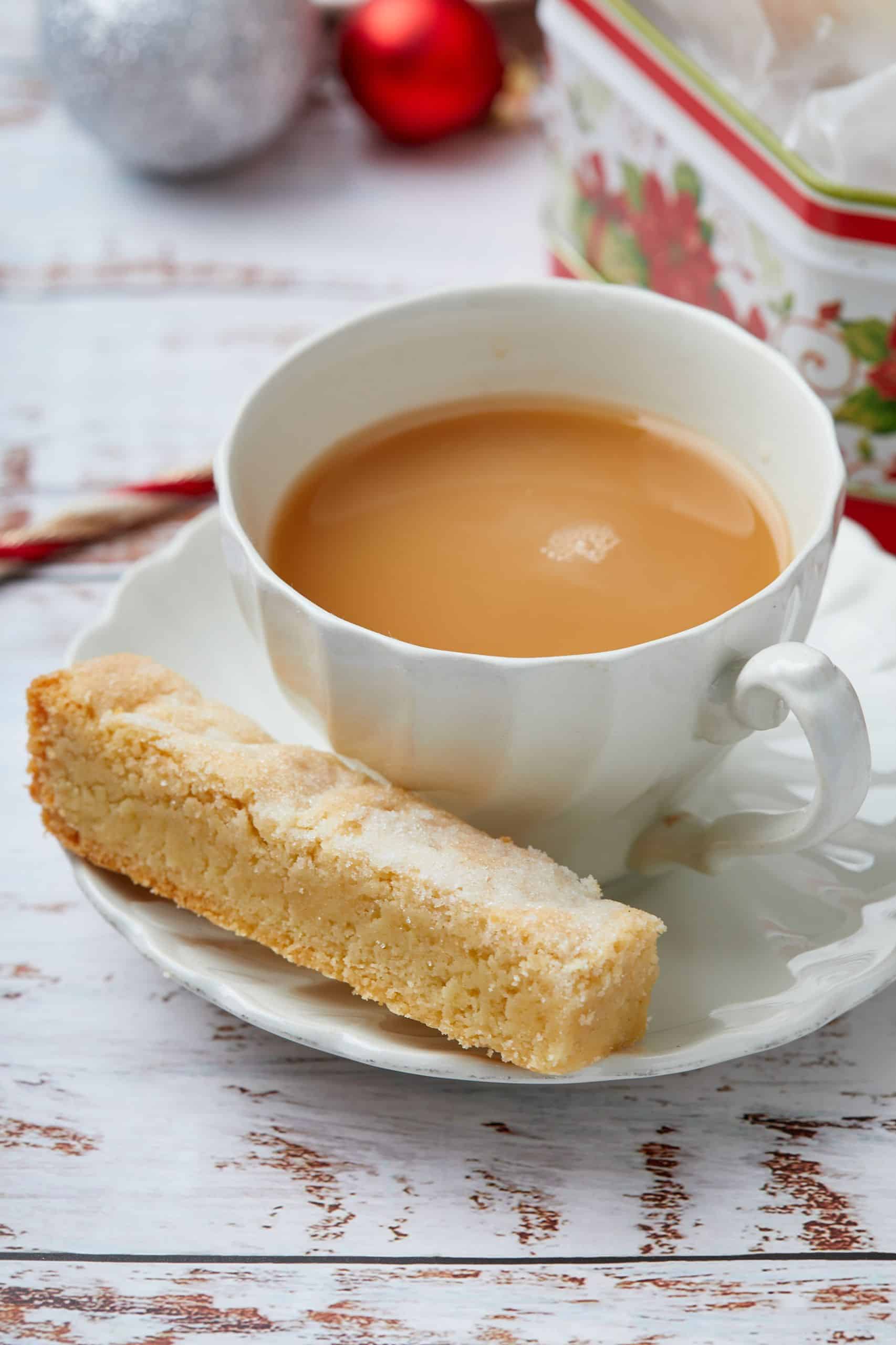 Ginger Shortbread served with a cup of tea. 