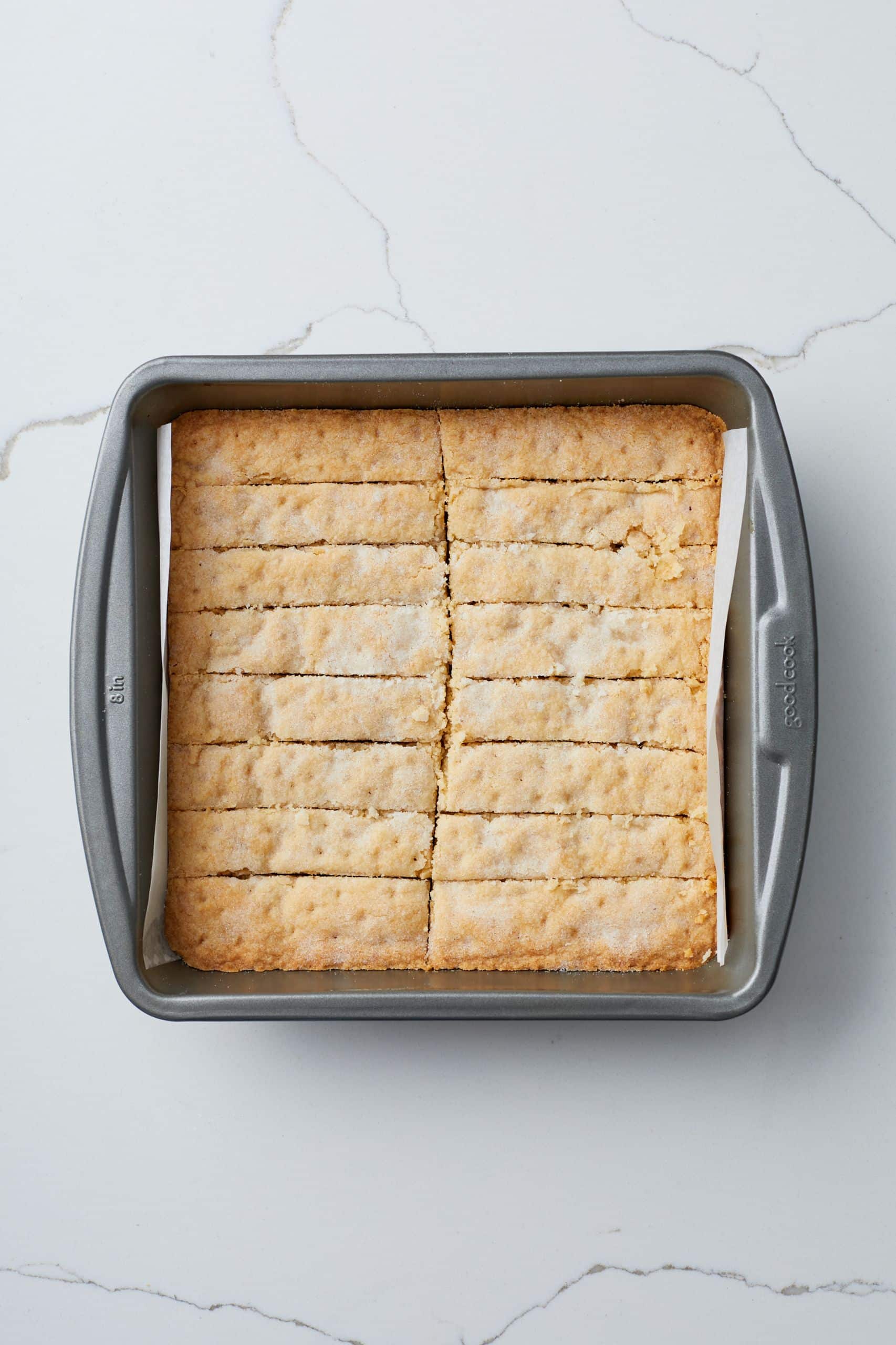 Step-by-step instructions on how to make Ginger Shortbread: Bake for about 45 minutes, until pale golden brown.