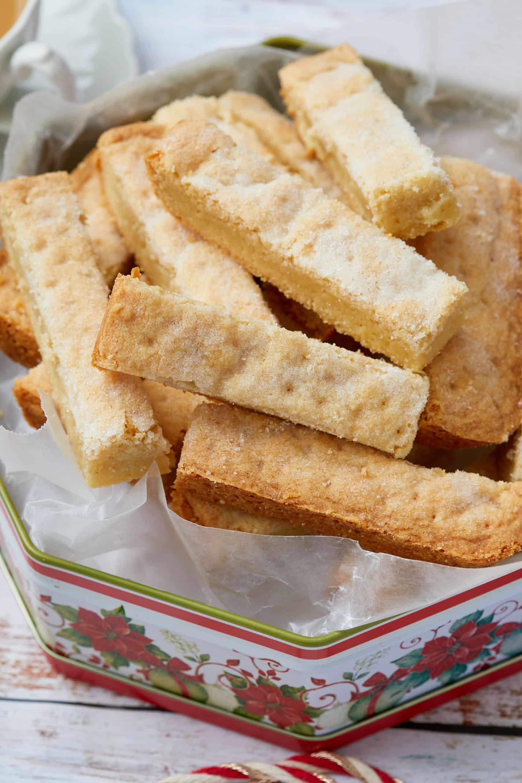 A close-up shot at golden crumbly Ginger Shortbread cookies