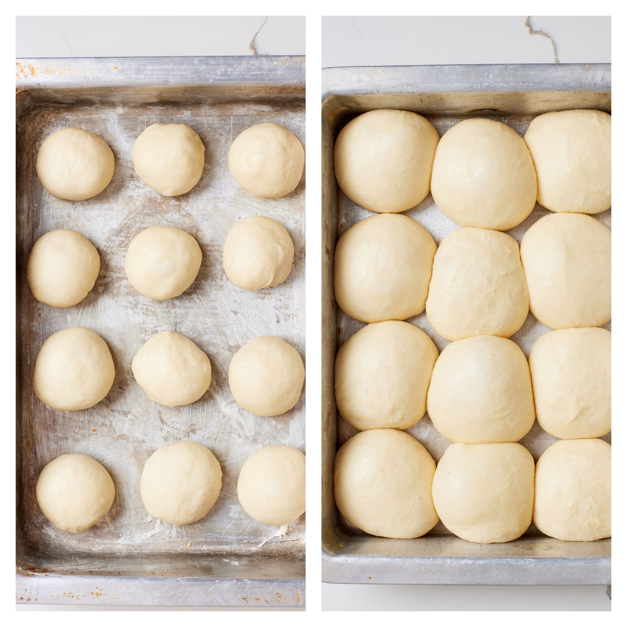 Proof the dough balls in a baking tray until doubled in size