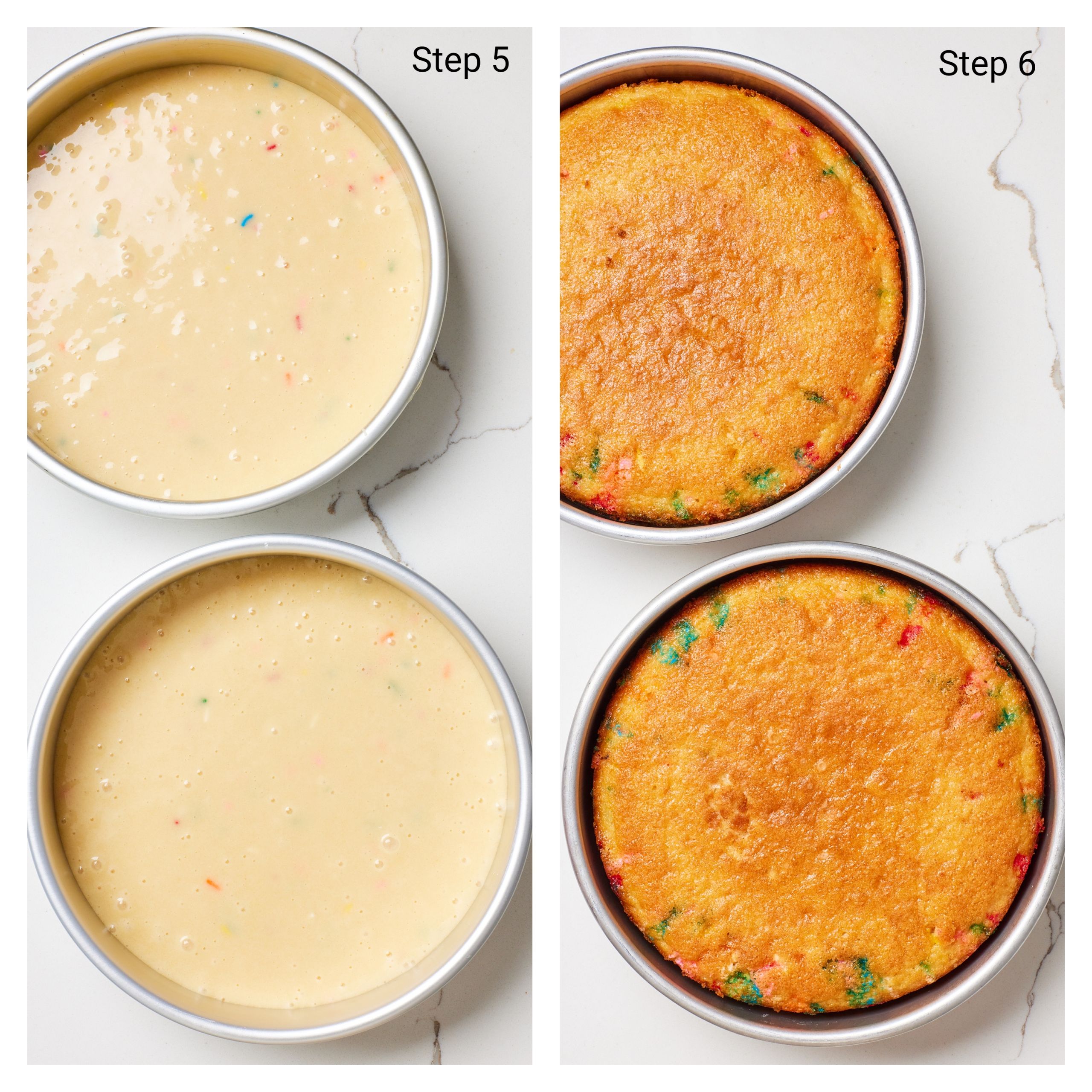 Divide the batter evenly into two pans. Bake until golden brown.