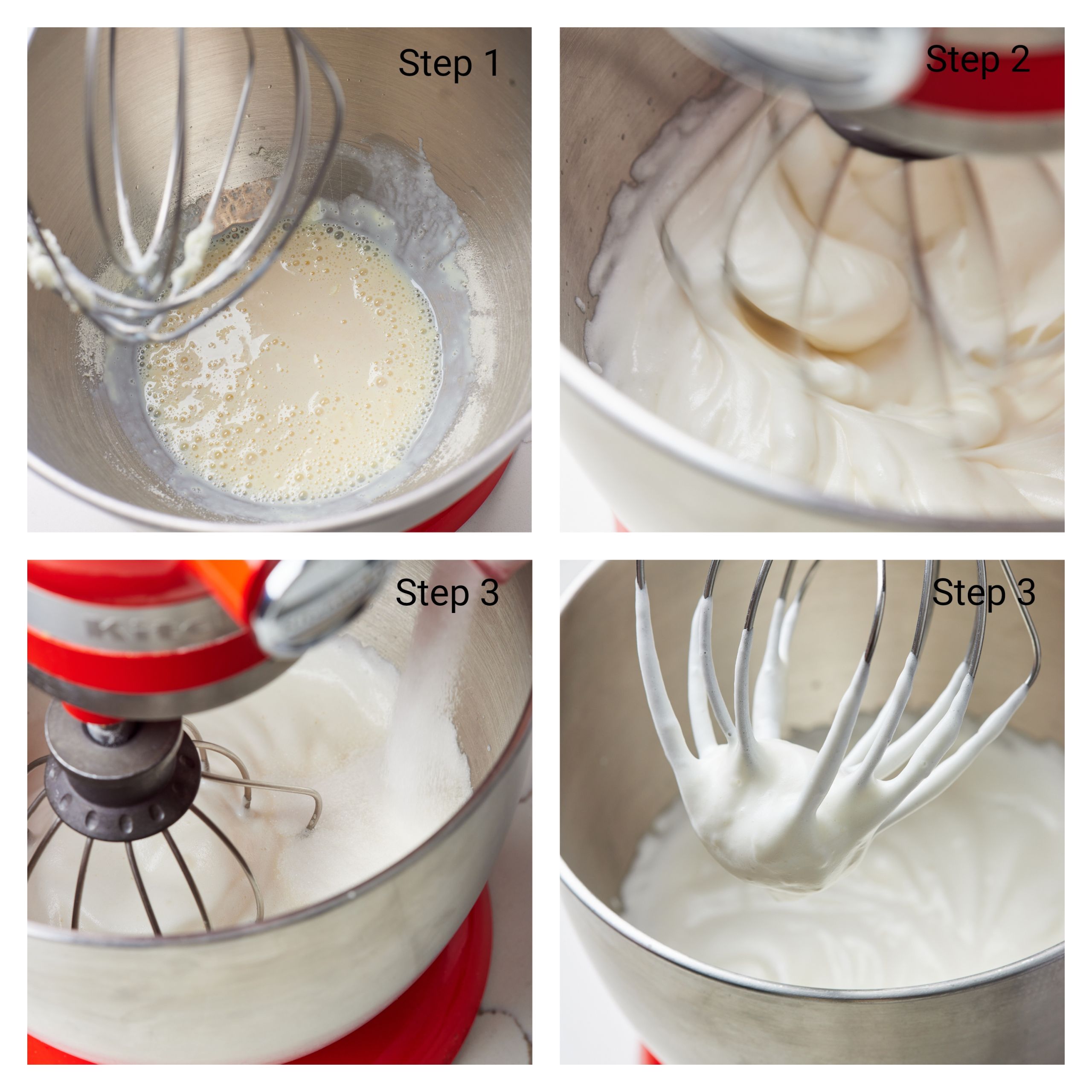 Step-by-step instructions on how to make Whipped Topping with Milk Powder: In the bowl of a stand mixer (or a medium bowl), combine the milk powder, ice water, lemon juice, and vanilla extract. Using a whisk attachment (or an electric hand mixer), whip the mixture first on medium-low and then gradually increase the speed to medium-high speed and then high speed as the mixture thickens, for five to eight minutes. Slowly add the sugar and continue whipping for two more minutes. Use immediately. Any leftovers can be kept in the fridge for 24 hours and re-whipped if necessary.
