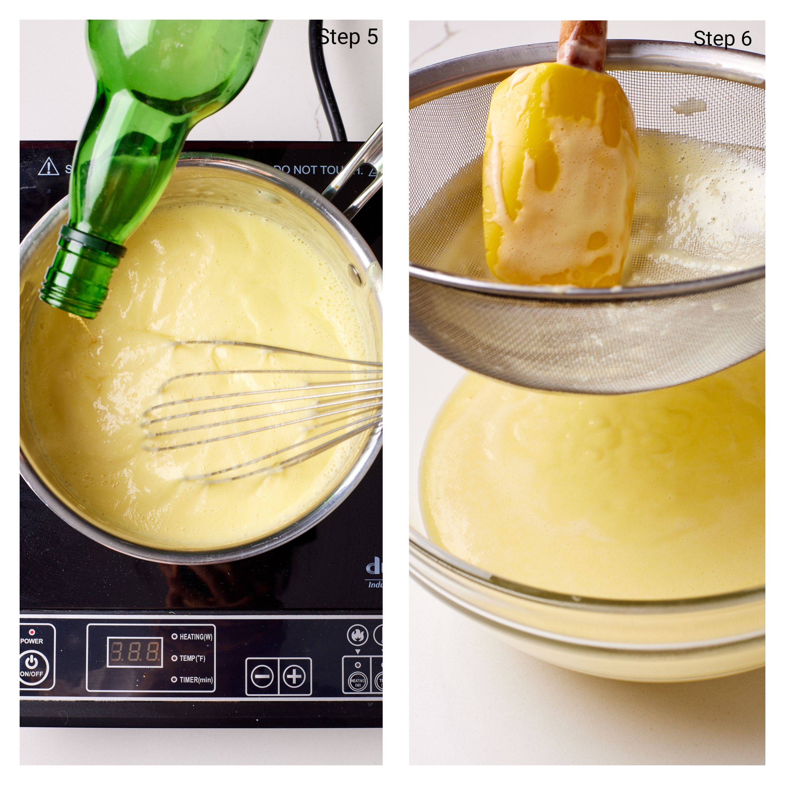 Finish making the Brown Soda Bread Ice Cream: remove the custard from the heat, add whiskey and strain. Then chill overnight.