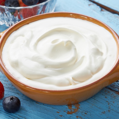 Close-up shot at silky, thick Creme Fraiche