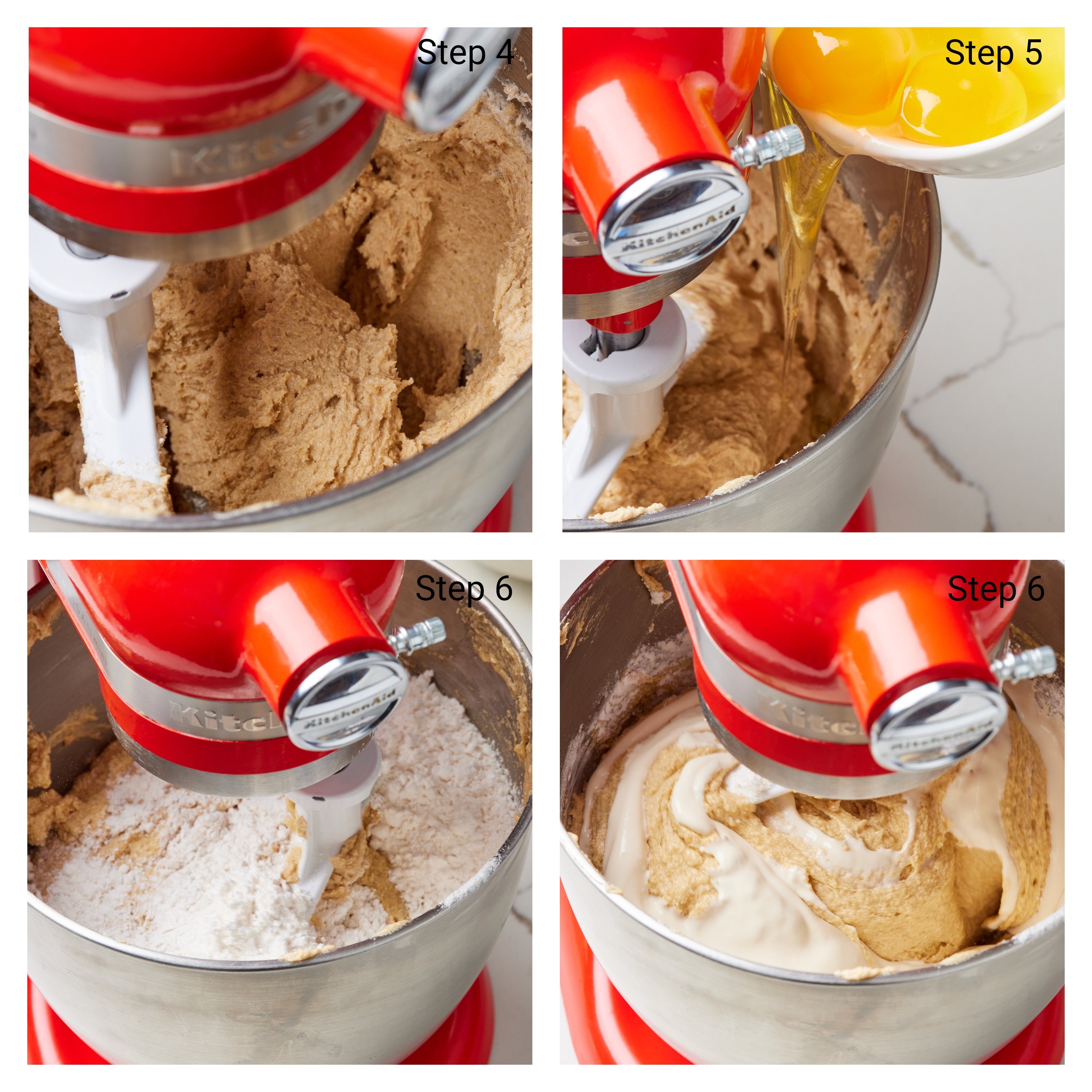 Step-by-step instructions on how to make Whiskey Cake: cream together softened butter and sugar until light and fluffy. Add eggs on at a time until fully combined. Turn the mixer to low speed and add 1/3 of the flour mixture followed by ½ of the sour cream mixture. Continue alternating until the batter is evenly mixed.
