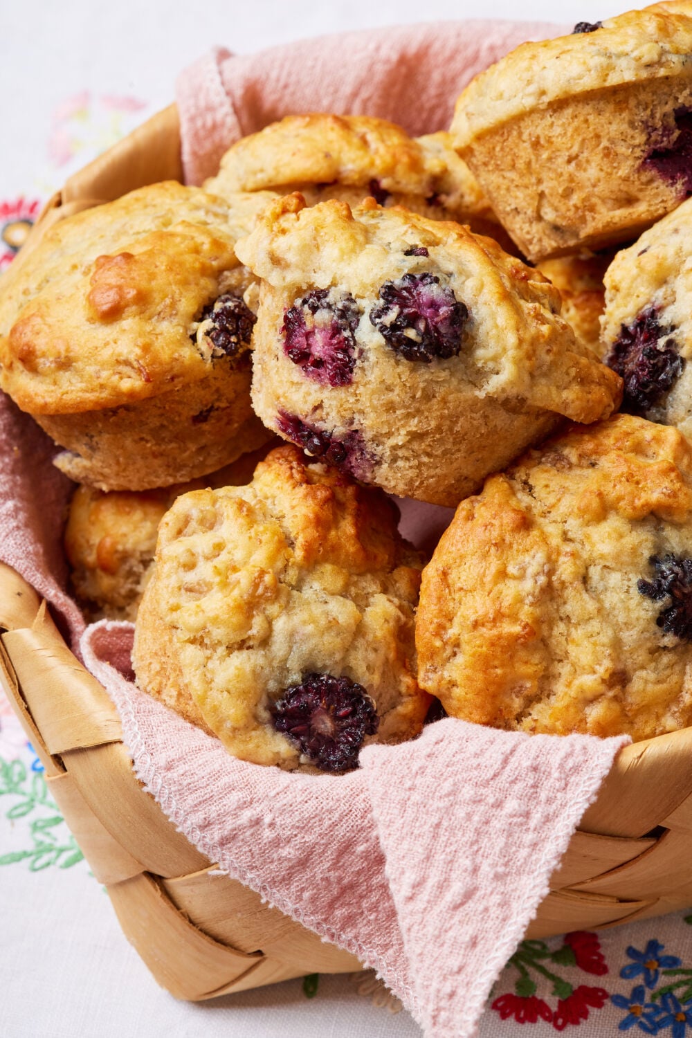 Blackberry Muffins with Oatmeal7 A basket of golden Blackberry Muffins.